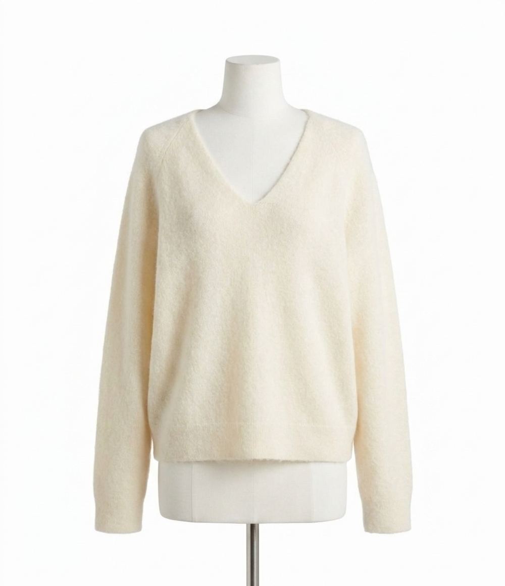 NEW WHITE + WARREN brushed cashmere v-neck top in ivory
